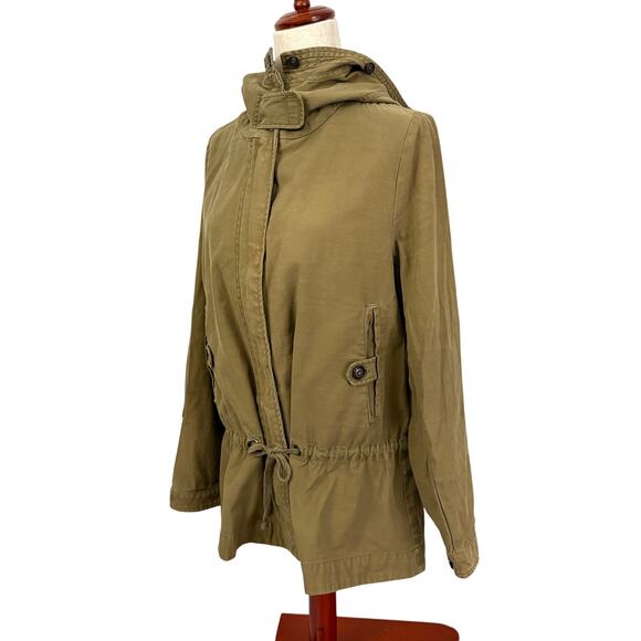 Zara Woman Khaki Utility Anorak Jacket Hooded Drawstring Waist Size M Field Coat - Picture 3 of 12